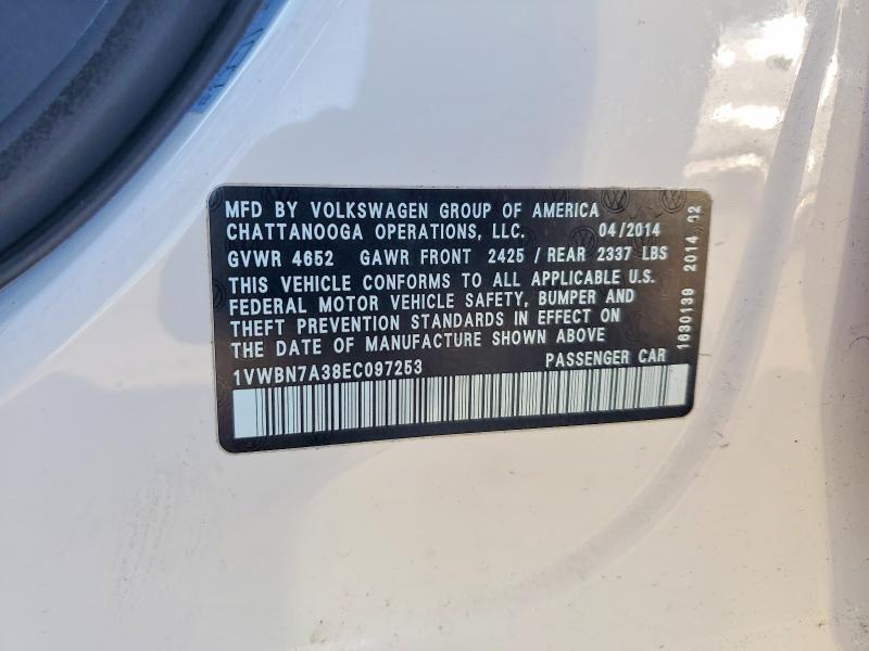 Продаж на аукціоні авто 2014 Volkswagen Passat, vin: 1VWBN7A38EC097253, номер лоту: 61373136