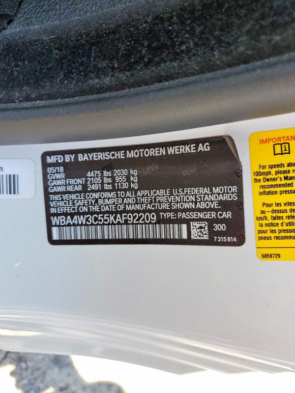 Aukcja sprzedaży 2019 Bmw 430i, vin: WBA4W3C55KAF92209, numer aukcji: 63054516