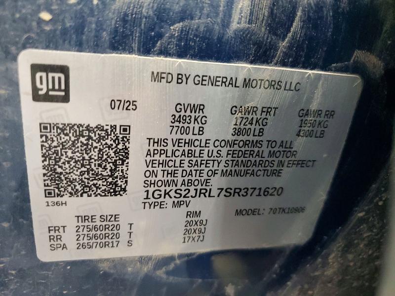 60471746 :رقم المزاد ، 1GKS2JRL7SR371620 vin ، 2025 Gmc Yukon Xl مزاد بيع