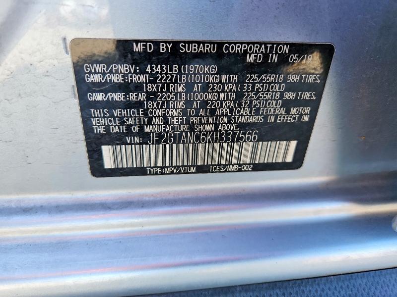 63421326 :رقم المزاد ، JF2GTANC6KH337566 vin ، 2019 Subaru Crosstrek مزاد بيع