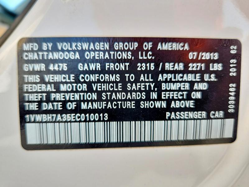 Продажа на аукционе авто 2014 Volkswagen Passat, vin: 1VWBH7A35EC010013, номер лота: 60427696