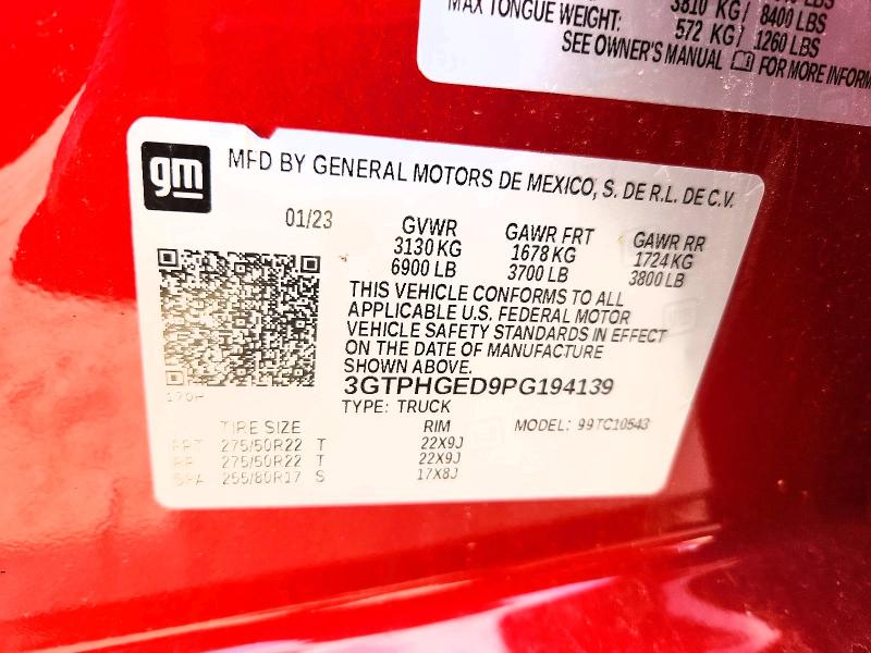 61885816 :رقم المزاد ، 3GTPHGED9PG194139 vin ، 2023 Gmc Sierra مزاد بيع