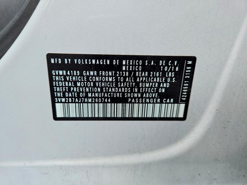 2017 Volkswagen Jetta მანქანა იყიდება აუქციონზე, vin: 3VW2B7AJ7HM260744, აუქციონის ნომერი: 60931906