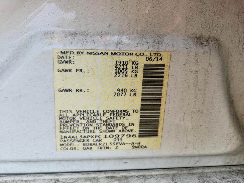 Продажа на аукционе авто 2015 Nissan Altima, vin: 1N4AL3APXFC109796, номер лота: 62006336