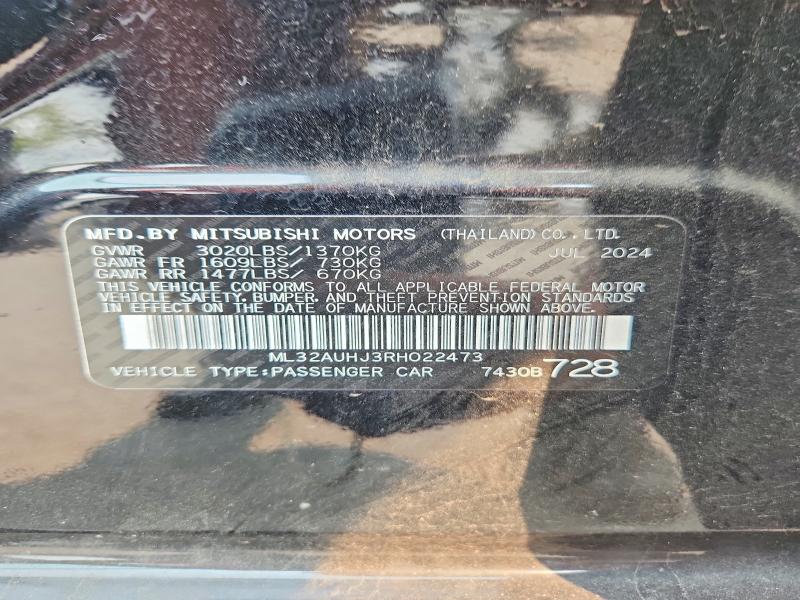 61069176 :رقم المزاد ، ML32AUHJ3RH022473 vin ، 2024 Mitsubishi Mirage مزاد بيع