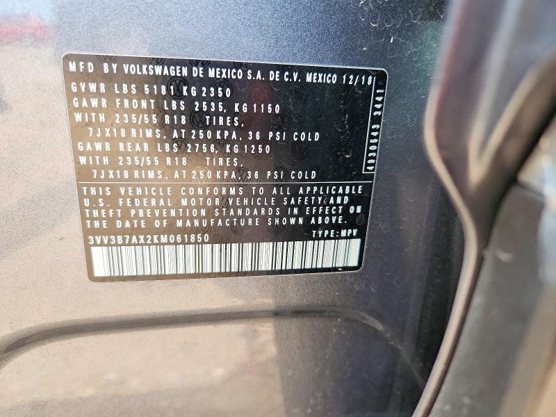 2019 Volkswagen Tiguan მანქანა იყიდება აუქციონზე, vin: 3VV3B7AX2KM061850, აუქციონის ნომერი: 60632906