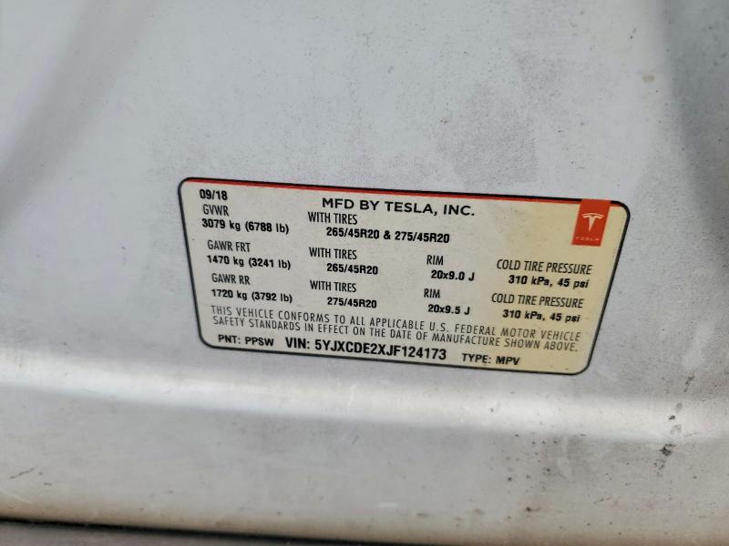 Aukcja sprzedaży 2018 Tesla Model X, vin: 5YJXCDE2XJF124173, numer aukcji: 61622336