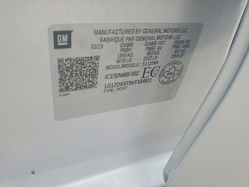 Aukcja sprzedaży 2019 Chevrolet Malibu, vin: 1G1ZD5ST5KF184831, numer aukcji: 60770086