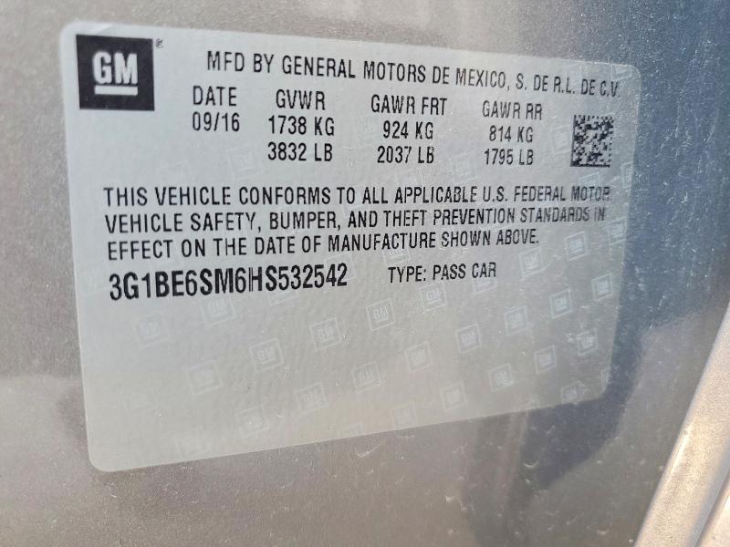 Продажа на аукционе авто 2017 Chevrolet Cruze, vin: 3G1BE6SM6HS532542, номер лота: 59325306