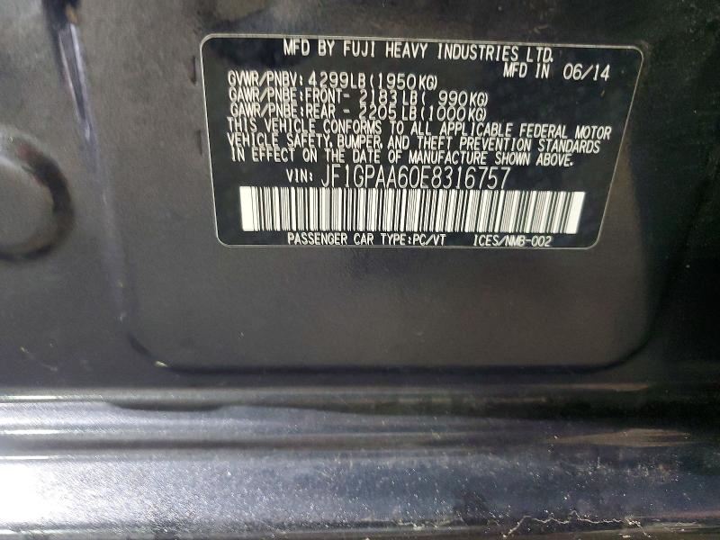 Продаж на аукціоні авто 2014 Subaru Impreza, vin: JF1GPAA60E8316757, номер лоту: 61982586