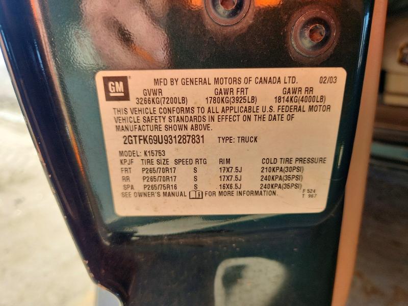 2003 Gmc Sierra მანქანა იყიდება აუქციონზე, vin: 2GTFK69U931287831, აუქციონის ნომერი: 60810716