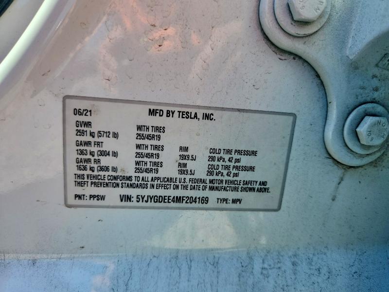 Продажа на аукционе авто 2021 Tesla Model Y, vin: 5YJYGDEE4MF204169, номер лота: 59644116