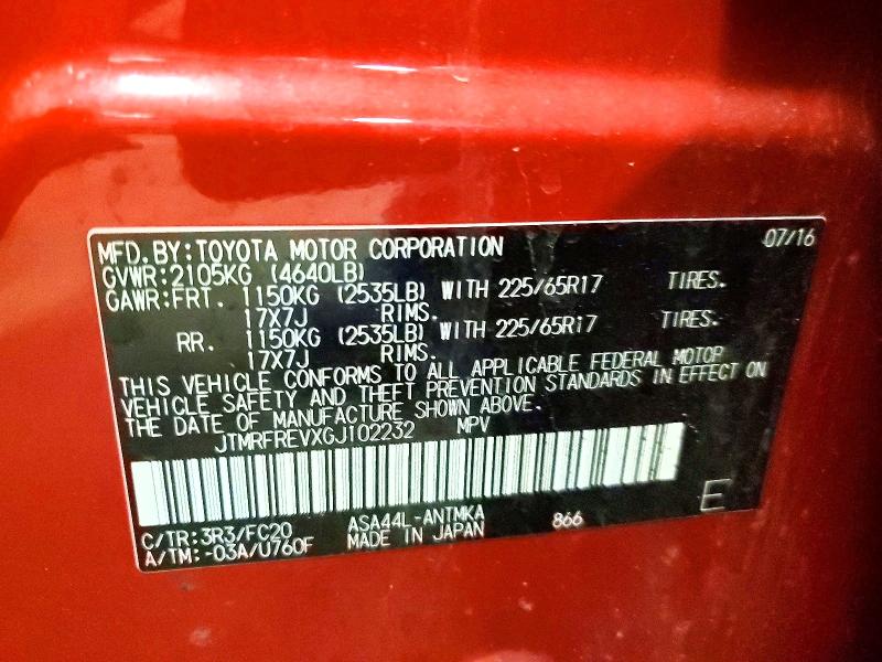 60177746 :رقم المزاد ، JTMRFREVXGJ102232 vin ، 2016 Toyota Rav4 مزاد بيع