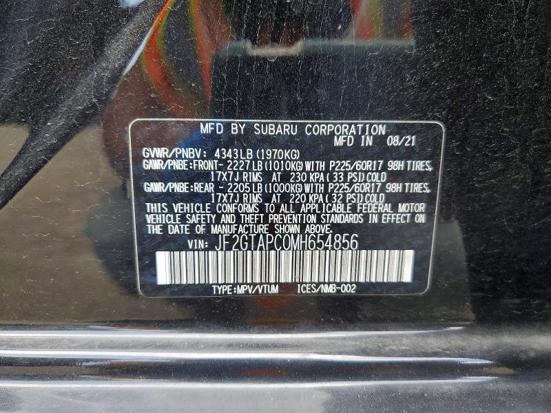 2021 Subaru Crosstrek მანქანა იყიდება აუქციონზე, vin: JF2GTAPC0MH654856, აუქციონის ნომერი: 60599116