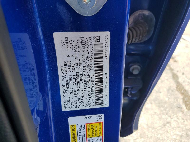 Продажа на аукционе авто 2022 Honda Civic, vin: 2HGFE1F90NH307163, номер лота: 60437896