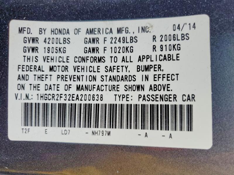 2014 Honda Accord მანქანა იყიდება აუქციონზე, vin: 1HGCR2F32EA200638, აუქციონის ნომერი: 60087846
