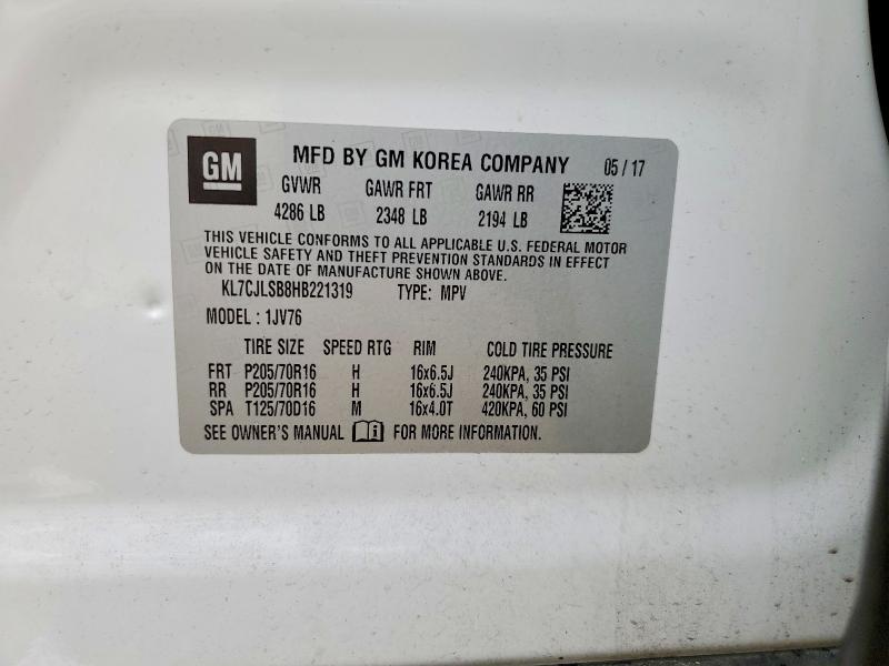 Продажа на аукционе авто 2017 Chevrolet Trax, vin: KL7CJLSB8HB221319, номер лота: 62476366