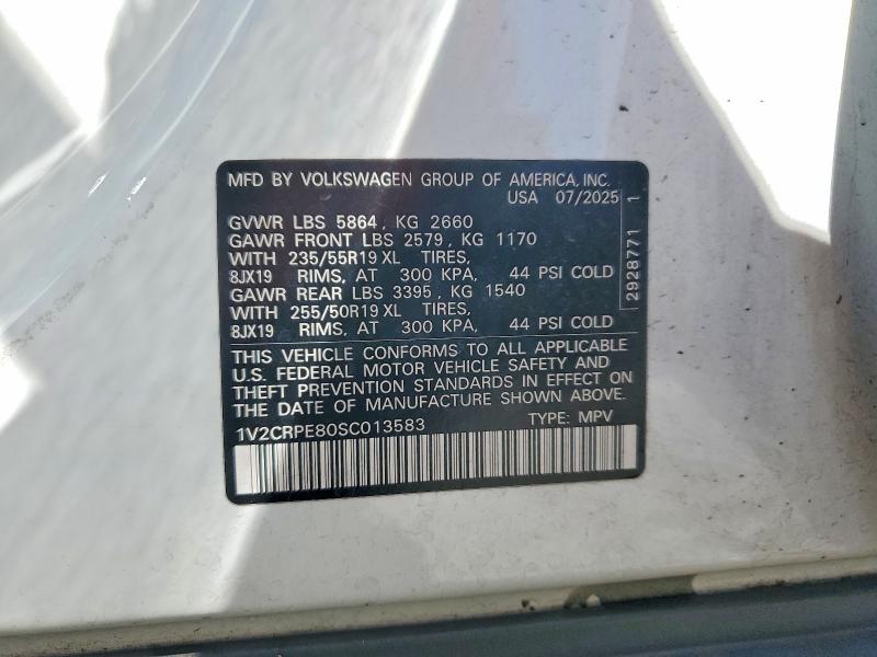 2025 Volkswagen Id.4 მანქანა იყიდება აუქციონზე, vin: 1V2CRPE80SC013583, აუქციონის ნომერი: 63004586