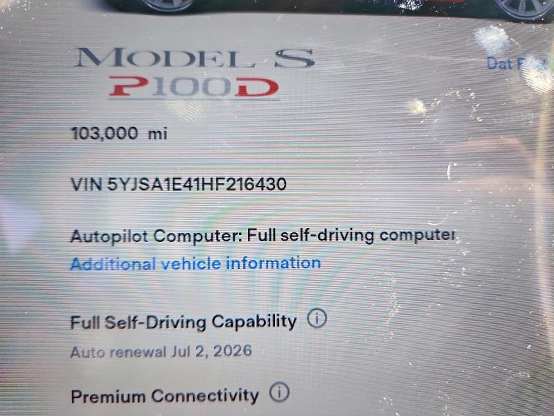 Продаж на аукціоні авто 2017 Tesla Model S, vin: 5YJSA1E41HF216430, номер лоту: 59300846