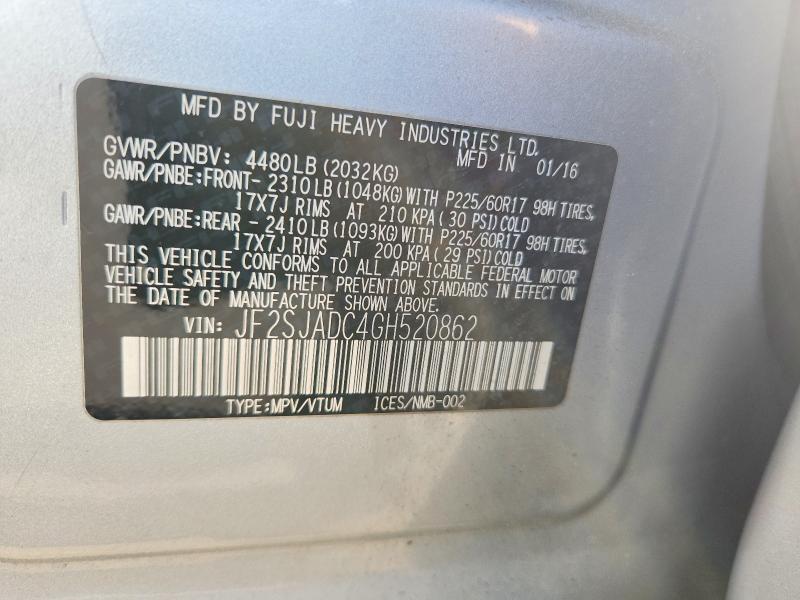 Aukcja sprzedaży 2016 Subaru Forester, vin: JF2SJADC4GH520862, numer aukcji: 62525736