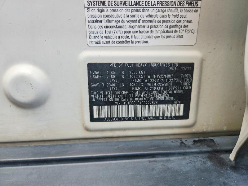 59635826 :رقم المزاد ، 4S4BRCLC4C3227874 vin ، 2012 Subaru Outback مزاد بيع
