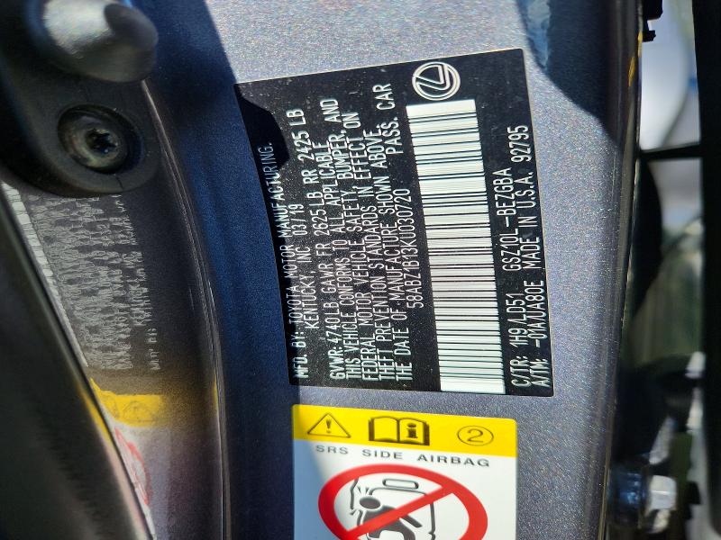 Aukcja sprzedaży 2019 Lexus Es, vin: 58ABZ1B13KU030720, numer aukcji: 62874386