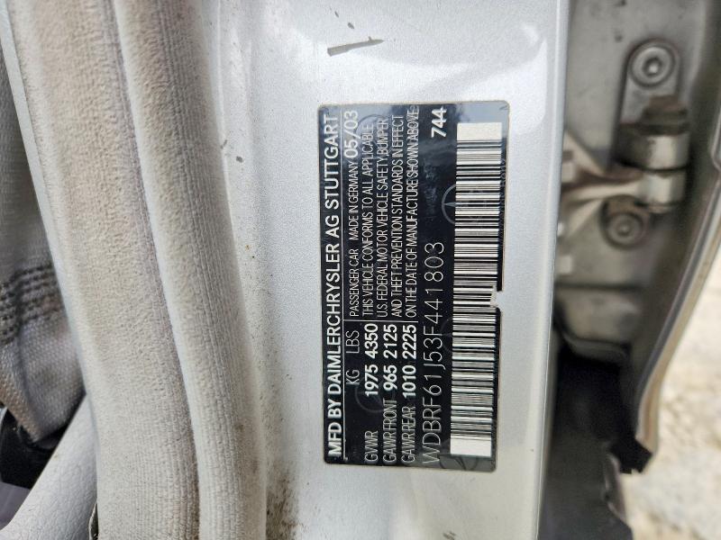 2003 Mercedes-benz C მანქანა იყიდება აუქციონზე, vin: WDBRF61J53F441803, აუქციონის ნომერი: 60459396