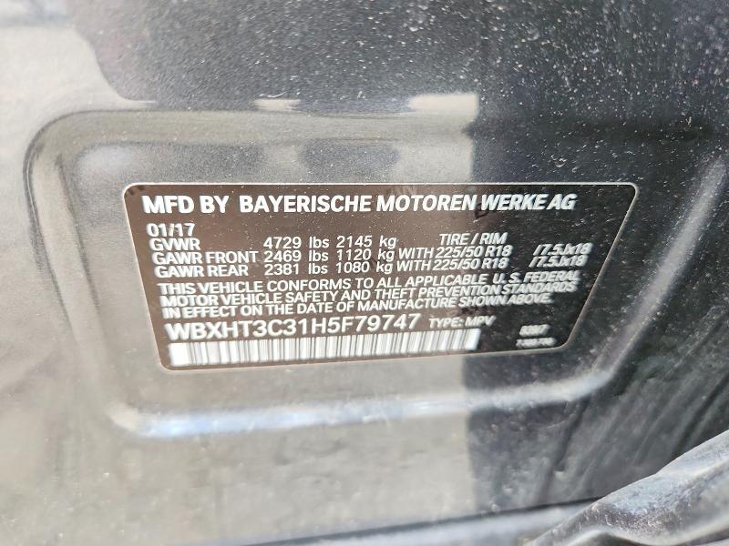 2017 Bmw X1 მანქანა იყიდება აუქციონზე, vin: WBXHT3C31H5F79747, აუქციონის ნომერი: 60761466