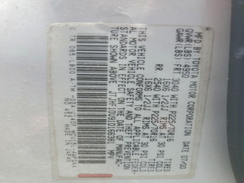59830786 :رقم المزاد ، JTJHF10U910166381 vin ، 2001 Lexus Rx مزاد بيع