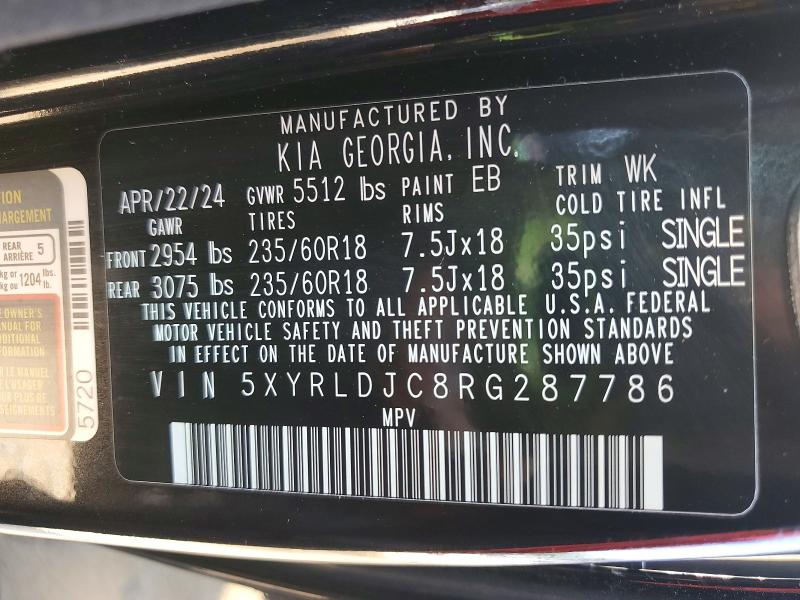 59682226 :رقم المزاد ، 5XYRLDJC8RG287786 vin ، 2024 Kia Sorento مزاد بيع