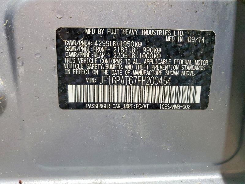 2015 Subaru Impreza მანქანა იყიდება აუქციონზე, vin: JF1GPAT67FH200454, აუქციონის ნომერი: 63025426