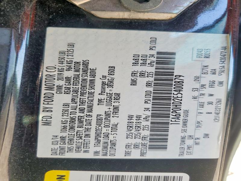 60929146 :رقم المزاد ، 1FA6P0HD2E5400879 vin ، 2014 Ford Fusion مزاد بيع