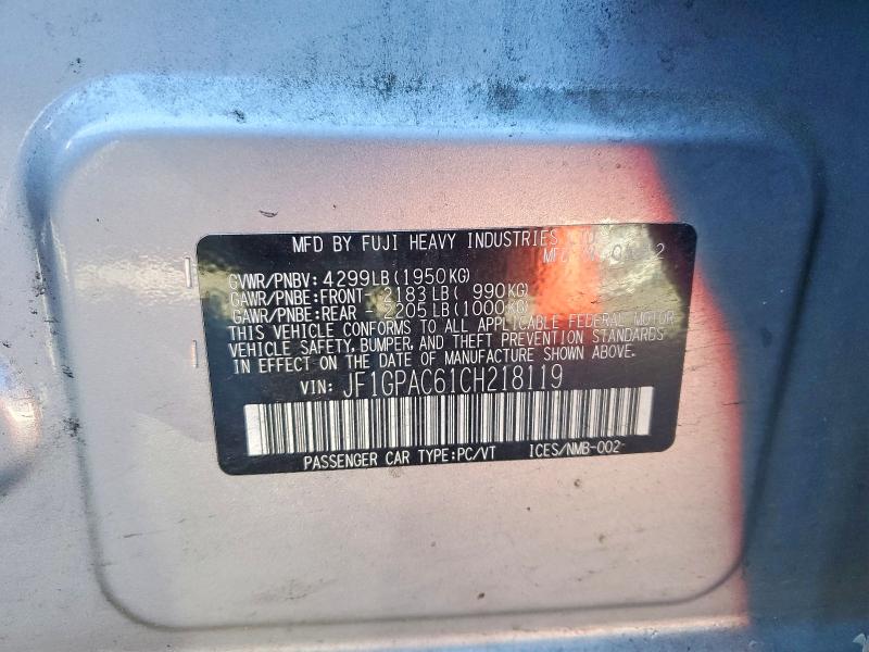 Aukcja sprzedaży 2012 Subaru Impreza, vin: JF1GPAC61CH218119, numer aukcji: 63252396
