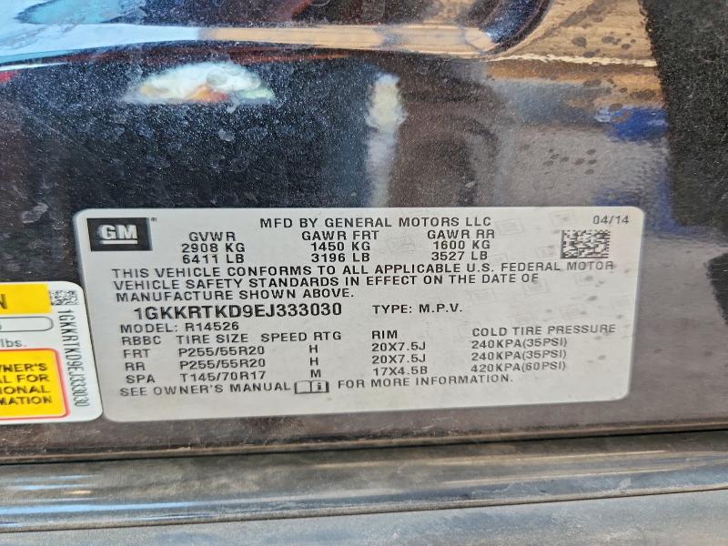 59700636 :رقم المزاد ، 1GKKRTKD9EJ333030 vin ، 2014 Gmc Acadia مزاد بيع