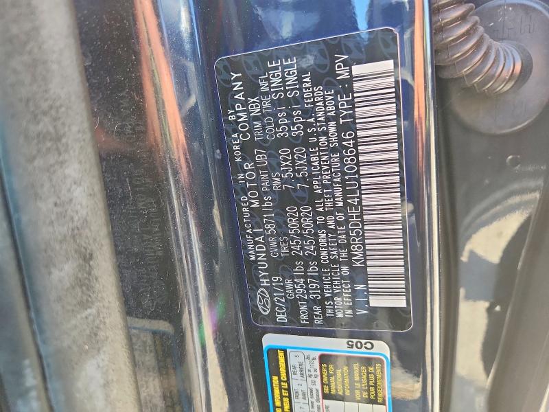 2020 Hyundai Palisade მანქანა იყიდება აუქციონზე, vin: KM8R5DHE4LU108646, აუქციონის ნომერი: 62667956
