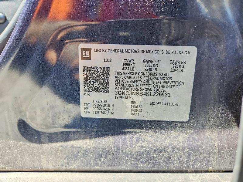 59881236 :رقم المزاد ، 3GNCJNSB4KL225931 vin ، 2019 Chevrolet Trax مزاد بيع
