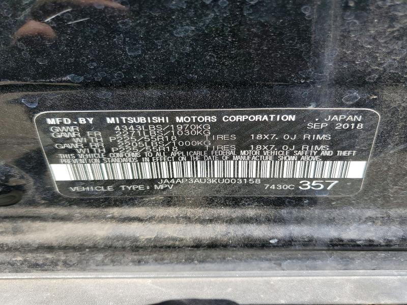 63405116 :رقم المزاد ، JA4AP3AU3KU003158 vin ، 2019 Mitsubishi Outlander Sport مزاد بيع