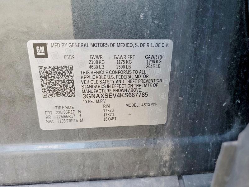 Aukcja sprzedaży 2019 Chevrolet Equinox, vin: 3GNAXSEV4KS667785, numer aukcji: 60441486