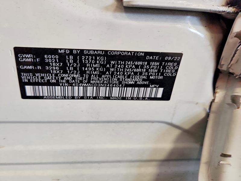 Aukcja sprzedaży 2022 Subaru Ascent, vin: 4S4WMACD3N3464047, numer aukcji: 62258856