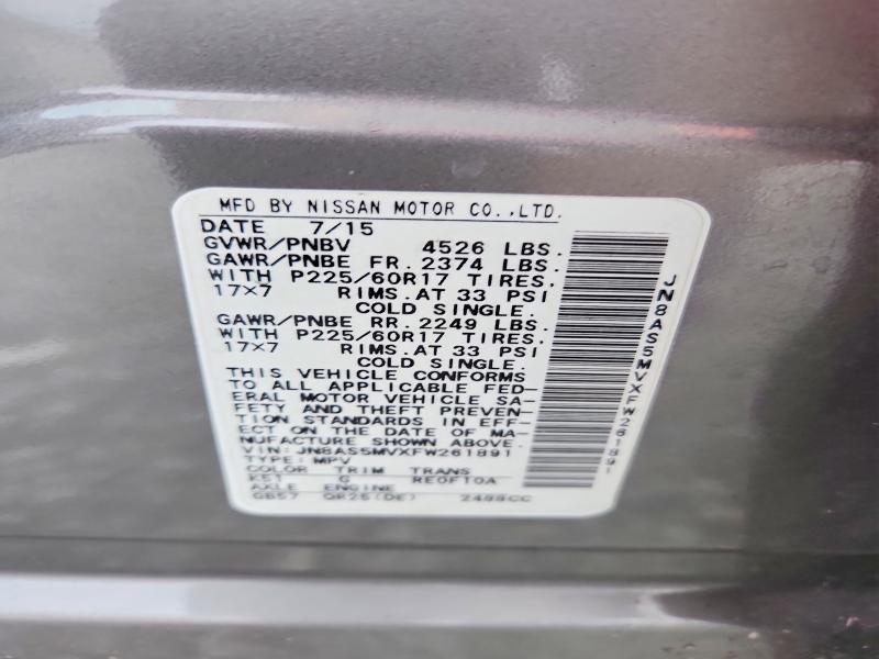 Продаж на аукціоні авто 2015 Nissan Rogue Select, vin: JN8AS5MVXFW261891, номер лоту: 60035296