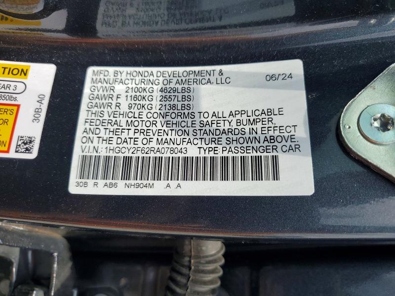 Aukcja sprzedaży 2024 Honda Accord, vin: 1HGCY2F62RA078043, numer aukcji: 60805856