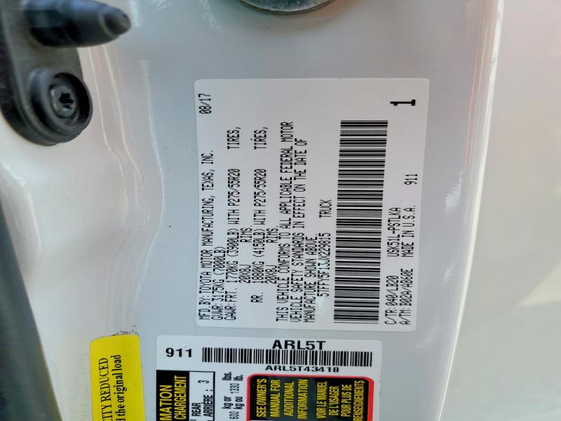 62388196 :رقم المزاد ، 5TFFY5F13JX229815 vin ، 2018 Toyota Tundra مزاد بيع