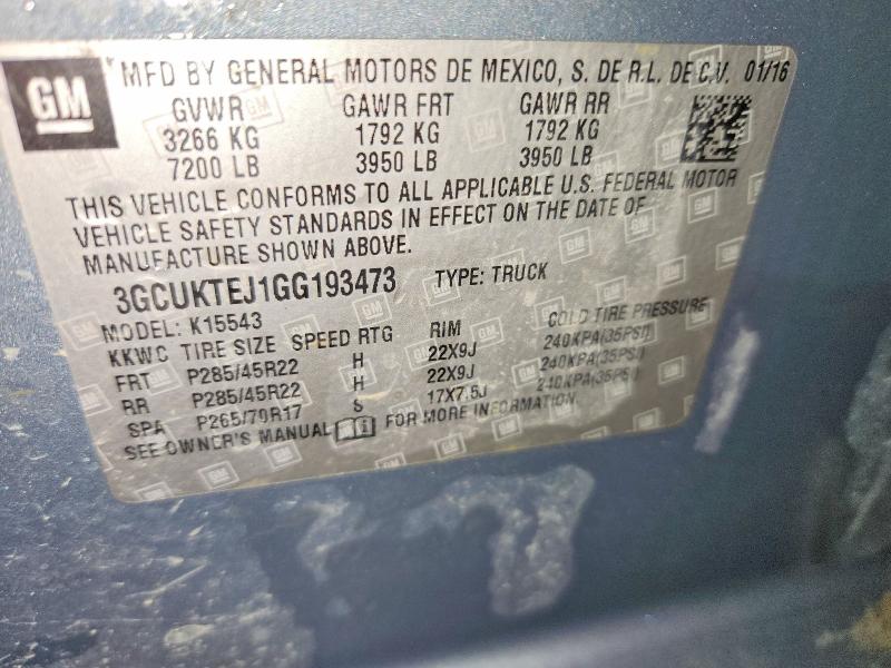59726206 :رقم المزاد ، 3GCUKTEJ1GG193473 vin ، 2016 Chevrolet Silverado مزاد بيع
