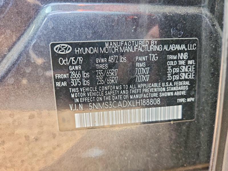 Aukcja sprzedaży 2020 Hyundai Santa Fe, vin: 5NMS3CADXLH188808, numer aukcji: 59107696