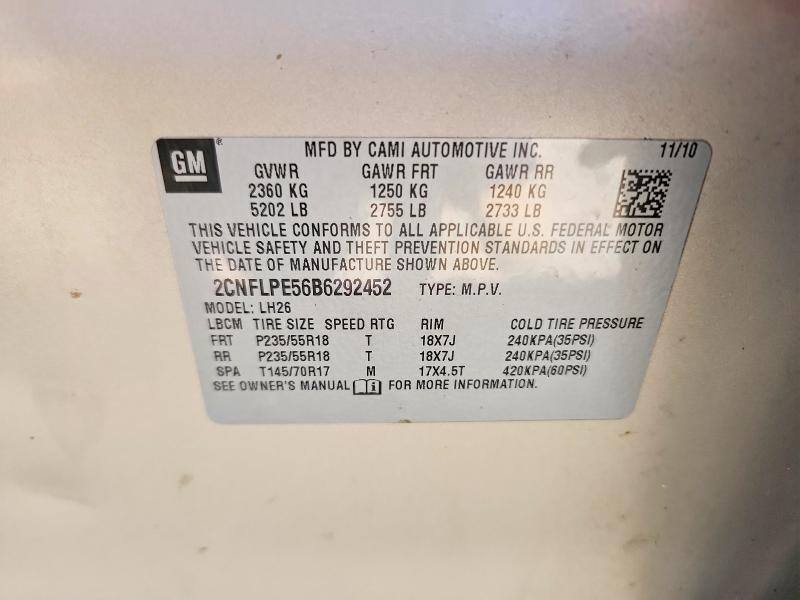 2011 Chevrolet Equinox მანქანა იყიდება აუქციონზე, vin: 2CNFLPE56B6292452, აუქციონის ნომერი: 60050546
