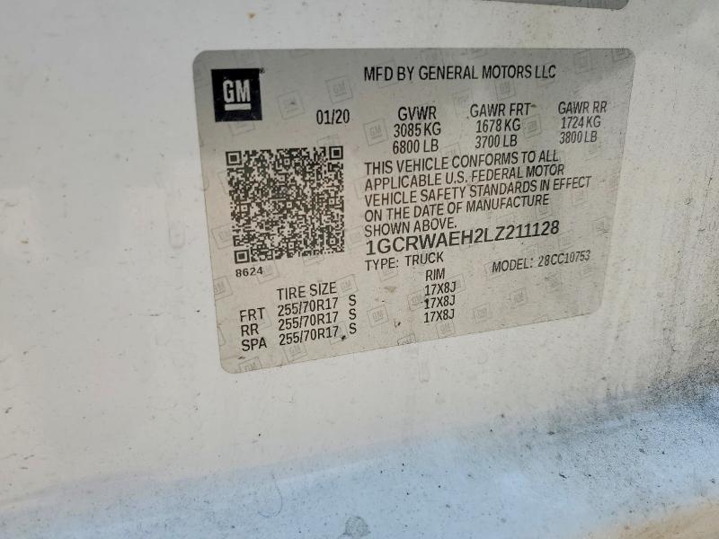 Aukcja sprzedaży 2020 Chevrolet Silverado, vin: 1GCRWAEH2LZ211128, numer aukcji: 62774386
