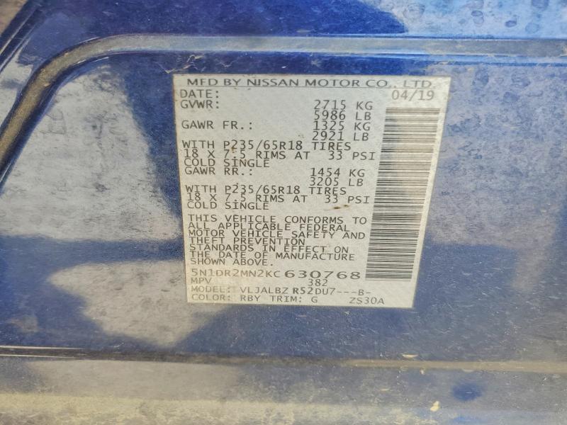 Aukcja sprzedaży 2019 Nissan Pathfinder, vin: 5N1DR2MN2KC630768, numer aukcji: 61077636