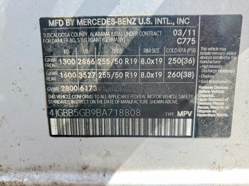 Продаж на аукціоні авто 2011 Mercedes-benz Ml, vin: 4JGBB5GB9BA718808, номер лоту: 61237696