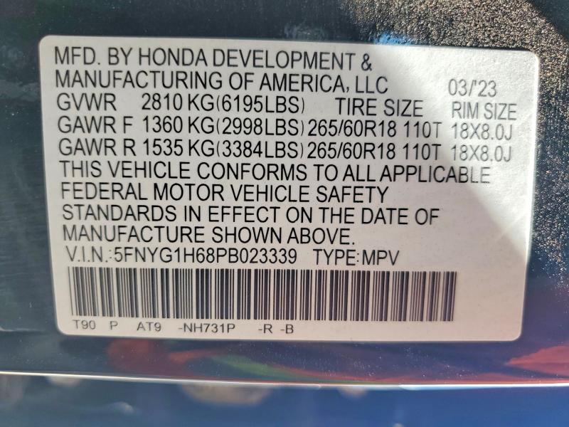 Продажа на аукционе авто 2023 Honda Pilot, vin: 5FNYG1H68PB023339, номер лота: 60528176