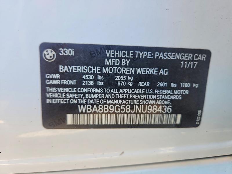 2018 Bmw 330 მანქანა იყიდება აუქციონზე, vin: WBA8B9G58JNU98436, აუქციონის ნომერი: 61003516